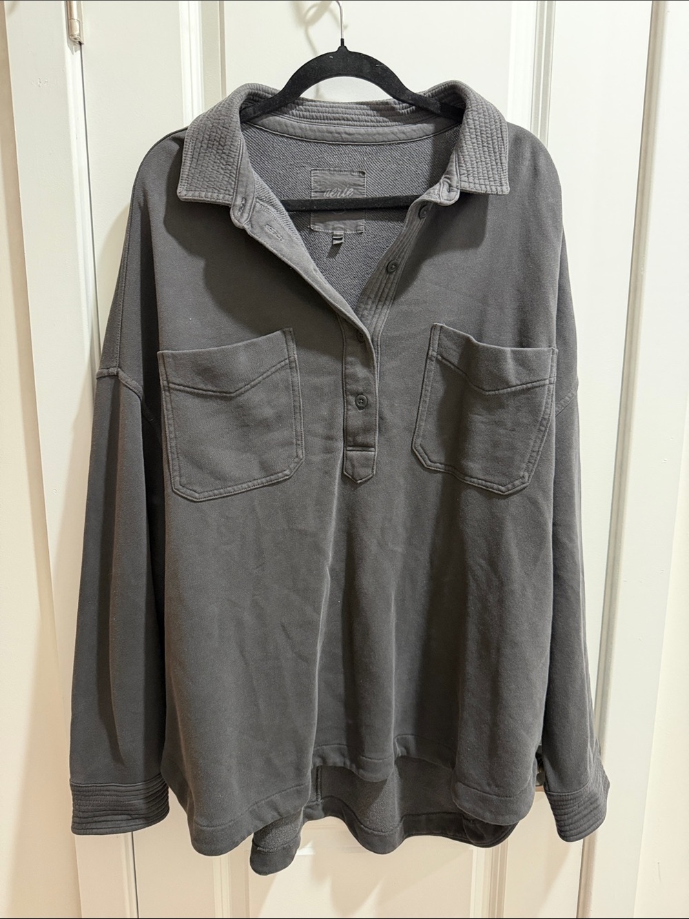 aerie Women's Gray Collared Pullover Sweatshirt